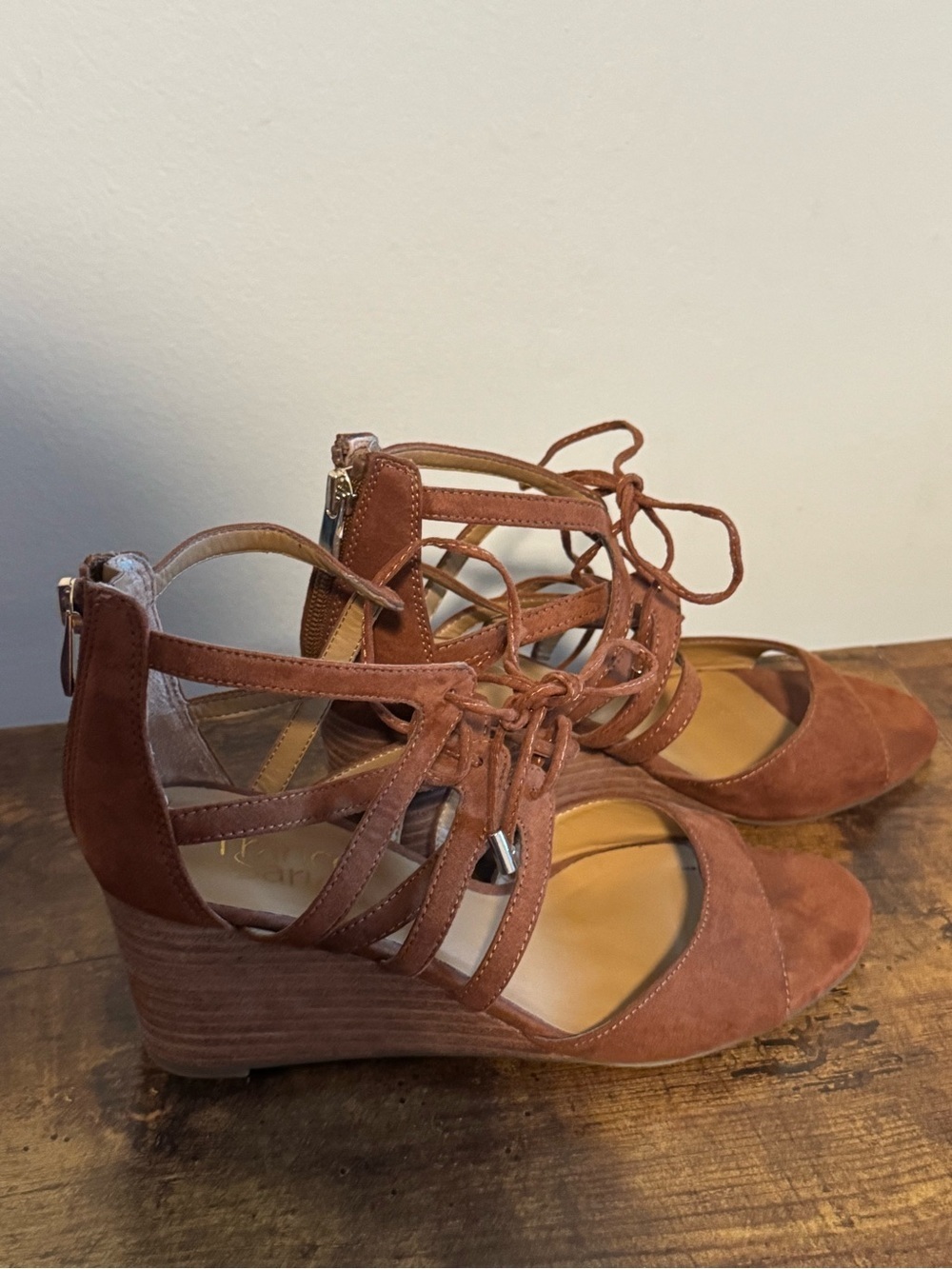Franco Sarto Women's Lace-Up Suede Open-Toe Sandals — Brown Size 8 - Picture 3 of 7